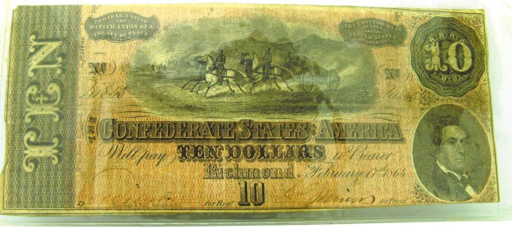 1864 $ 10 Confederate States Note: hese lots are offered for sale without reserve. The value of the coin is whatever the final bid price reflects. We offer better items at lower prices, see what your investment dollar can do for you wi