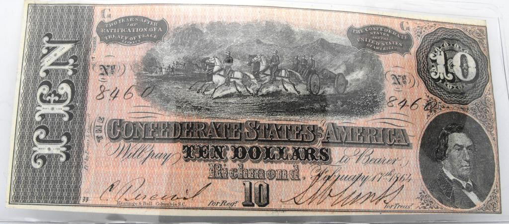 1864 $ 10 Confederate States Note: hese lots are offered for sale without reserve. The value of the coin is whatever the final bid price reflects. We offer better items at lower prices, see what your investment dollar can do for you wi