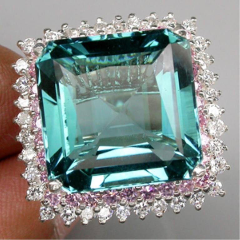 70.75 CT. SILVER 925 RING GREEN BLUE Sapphire: 70.75 CT. SILVER 925 RING GREEN BLUE AQUAMARINE SAPPHIRE. Size 8