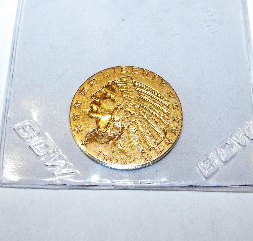 1909 S $ 5 Dollar Gold Indian: Item is exactly as shown in photo. Use your judgement as to grade.
