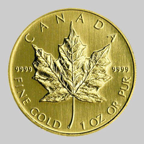 A 1 oz. Gold Maple Leaf Bullion: A 1 oz. Gold Canadian Maple Leaf Bullion Coin Random Date