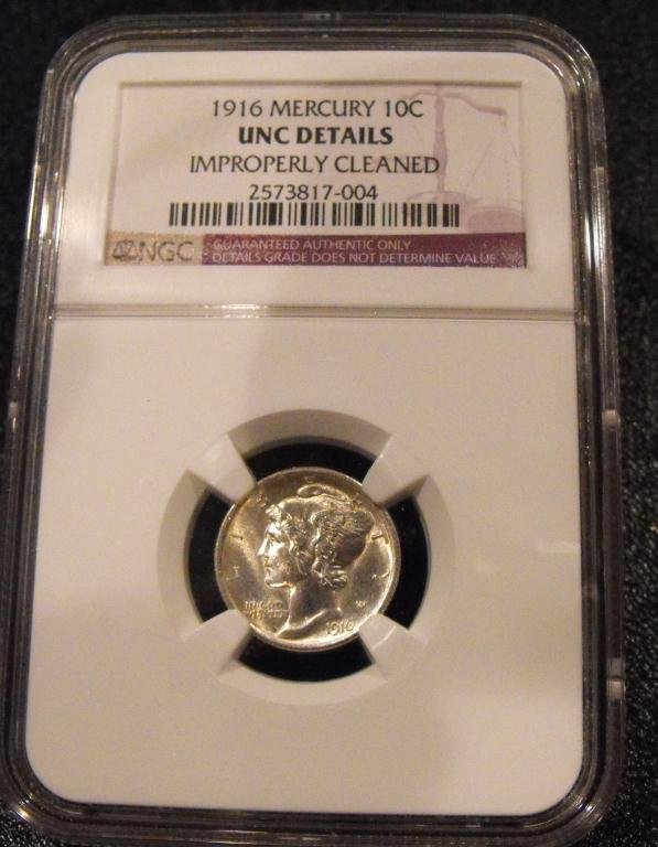 RA- 1916 KEY DATE UNC DETAILS Mercury Dime: NGC Graded and attributed item.