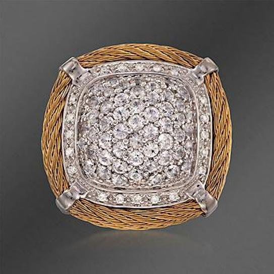 Charriol "Classique" 1.35 ct. t.w. White Sapphire and .: Charriol "Classique" 1.35 ct. t.w. White Sapphire and .10 ct. t.w. Diamond Dome Ring in Stainless and 18kt White Gold. Size 6.5 Item#: 787346 Metal: Stainless and 18kt White Gold Finish: Textured and