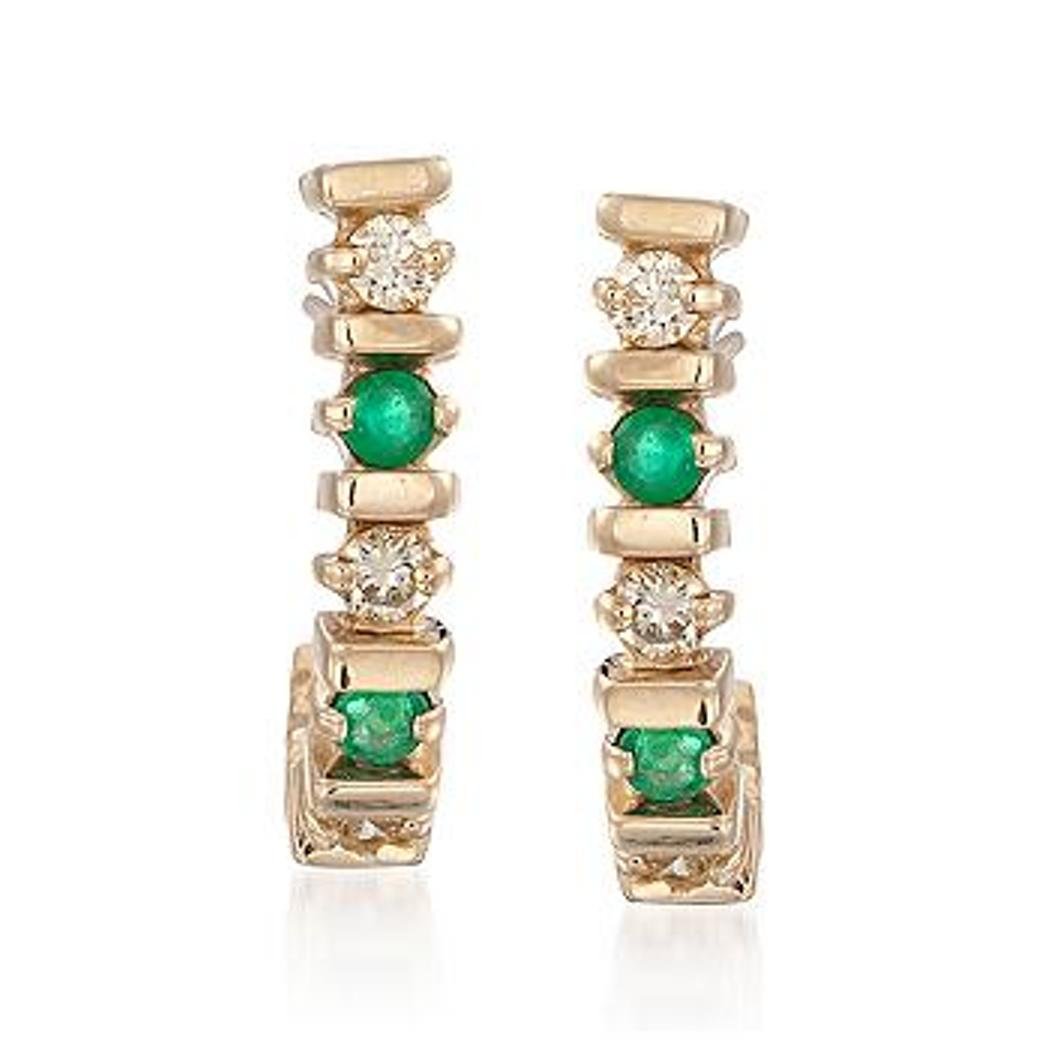 C. 1990 Vintage .40 ct. t.w. Emerald and 50 ct. t.w. Di: C. 1990 Vintage .40 ct. t.w. Emerald and 50 ct. t.w. Diamond J-Hoop Earrings in 14kt Yellow Gold Item#: 796995 Metal: 14kt Yellow Gold Finish: Polished Backing: Post/Clutch Hanging Length: 1/2 inch St