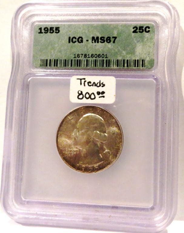 1955 ICG MS 67 ICG Washington Quarter: The item is the item as shown. All items are as is and where is, it is up to the bidder to determine grade and value.