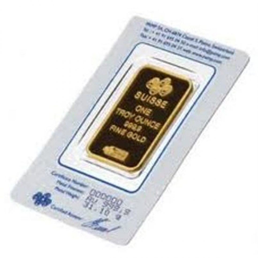 1 oz Pamp Suisse Gold Ingot on Assay Card: From the finest Swiss foundry the Pamp Suisse 1 oz bullion ingot is .9999 pure.