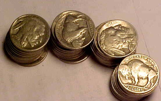 Lot of (10) Different Date Buffalo Nickels-FD: A lot of 10 seperate date Full Date nickels.