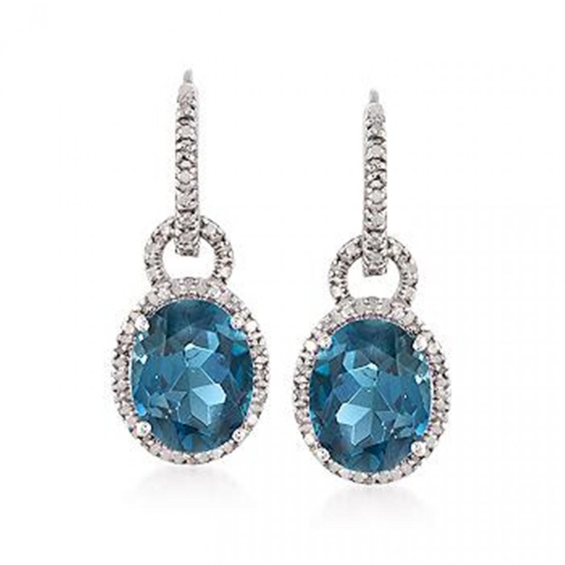 6.40 ct. t.w. London Blue Topaz and .15 ct. t.w.: 6.40 ct. t.w. London Blue Topaz and .15 ct. t.w. Diamond Drop Earrings in Sterling Silver Item#: 797614 Metal: Sterling Silver Finish: Polished Backing: Hinged Post Hanging Length: 1 inch Stones per E