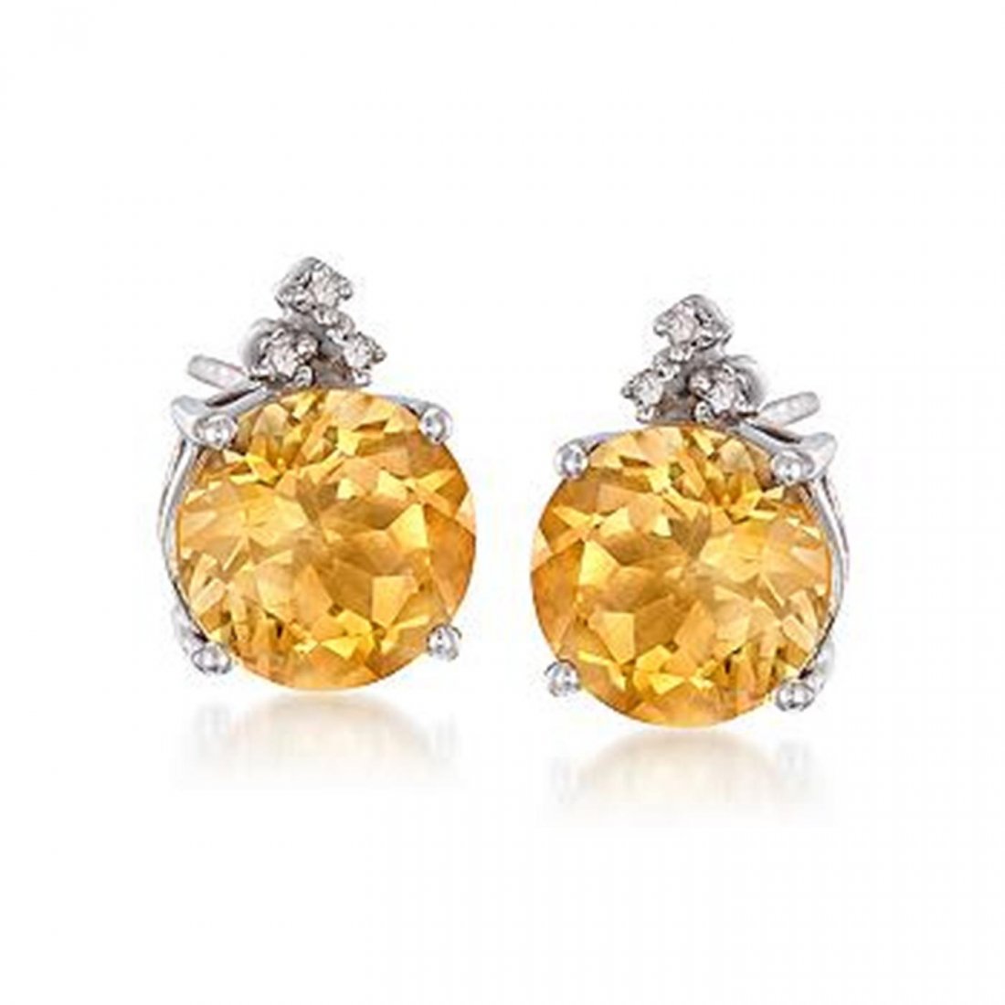 3.60 ct. t.w. Citrine and .10 ct. t.w. Diamond Earrings: 3.60 ct. t.w. Citrine and .10 ct. t.w. Diamond Earrings in Sterling Silver Item#: 775622 Metal: Sterling Silver Finish: Polished Backing: Post/Clutch Stones per Earring: 4 Stone 1: Citrine (Color: Yel
