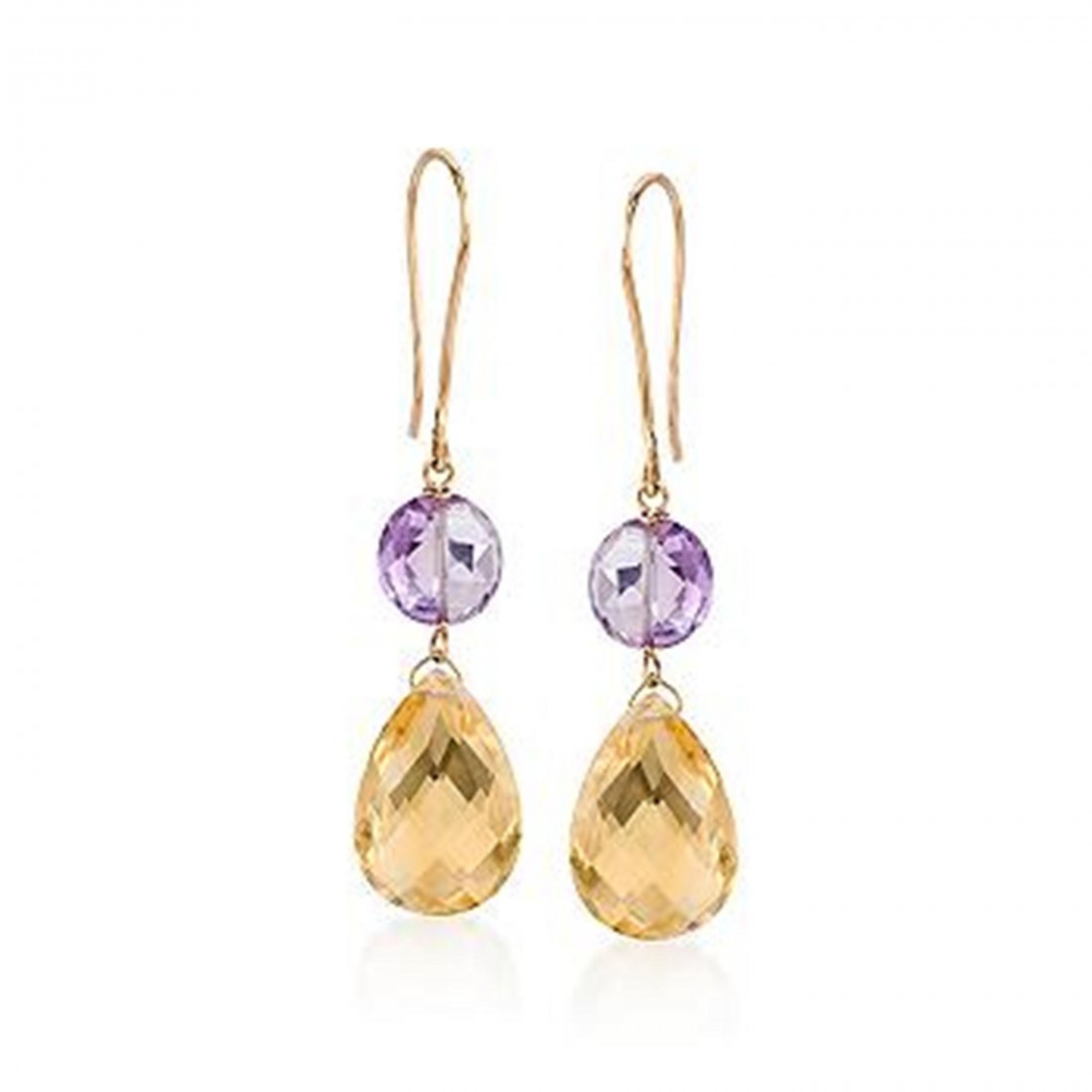 4.50 ct. t.w. Citrine and 1.45 ct. t.w. Amethyst: 4.50 ct. t.w. Citrine and 1.45 ct. t.w. Amethyst Earrings in 14kt Yellow Gold Item#: 760338 Metal: 14kt Yellow Gold Finish: Polished Backing: Wire Hanging Length: 1 3/4 inches Stones per Earring: 2 St