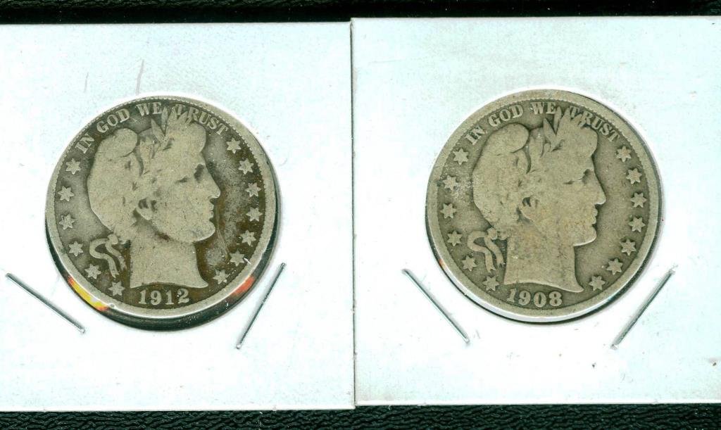 (2) Barber Halves Fine or Better: Items are exact item in picture. All grades are the responsibiity of the bidder.