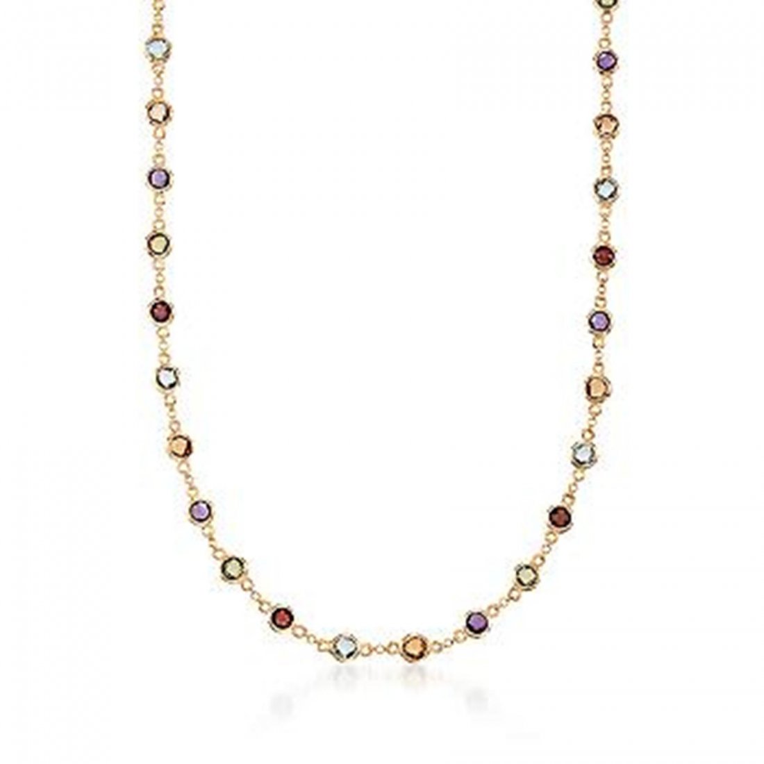 9.20 ct. t.w. Multi-Gemstone Station Necklace in 18kt: 9.20 ct. t.w. Multi-Gemstone Station Necklace in 18kt Over Sterling. 18" 781522 Metal: 18kt Gold Over Sterling Silver Finish: Polished Clasp: Springring Stone 1: Peridot (Color: Green, Quantity: 6, Sh