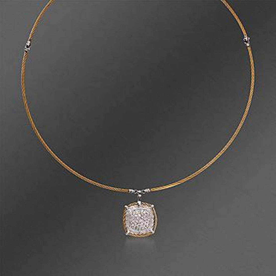 Charriol 1.25 ct. t.w. White Sapphire and Diamond: Charriol 1.25 ct. t.w. White Sapphire and Diamond Pendant Necklace in Stainless and 18kt White Gold. 17" Item#: 787364 Metal: Stainless and 18kt White Gold Finish: Textured and Polished Clasp: Lobster