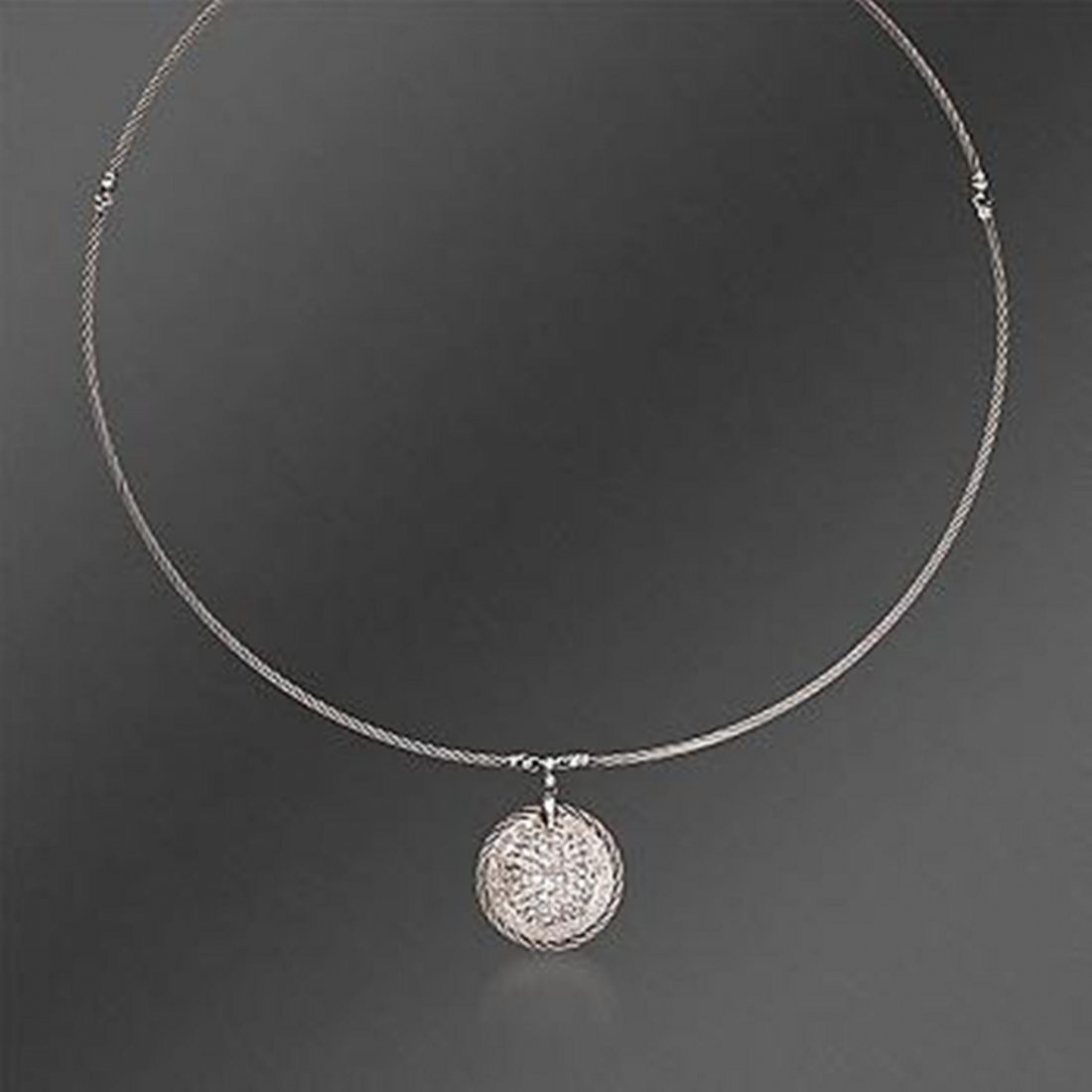 Charriol 1.55 ct. t.w. White Sapphire Pendant Necklace: Charriol 1.55 ct. t.w. White Sapphire Pendant Necklace With Diamonds in Stainless and 18kt White Gold. 17" Item#: 787359 Metal: Stainless and 18kt White Gold Finish: Textured and Polished Clasp: Lobst
