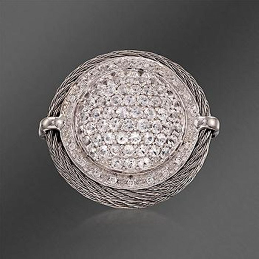 Charriol "Classique" 1.65 ct. t.w. White Sapphire Dome: Charriol "Classique" 1.65 ct. t.w. White Sapphire Dome Ring in Stainless and 18kt White Gold. Size 6.5 Item#: 787345 Metal: Stainless and 18kt White Gold Finish: Textured and Polished Stone 1: Diamond