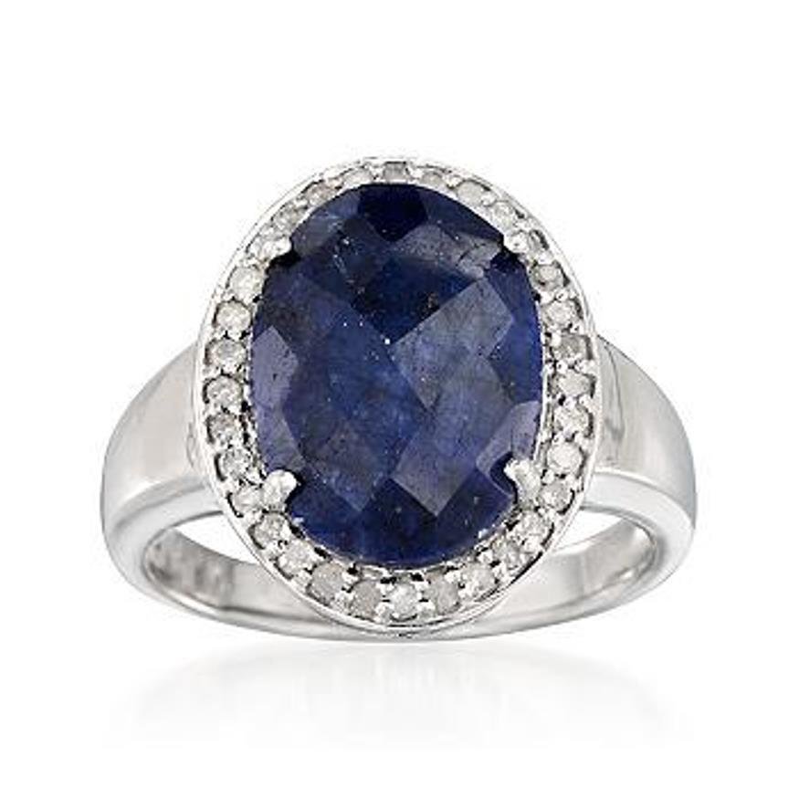 7.00 Carat Sapphire and .30 ct. t.w. Diamond Ring in: 7.00 Carat Sapphire and .30 ct. t.w. Diamond Ring in Sterling Silver Item#: 769329 Metal: Sterling Silver Finish: Polished Stone 1: Sapphire (Color: Blue, Quantity: 1, Shape: Oval, Weight: 7.00 carats