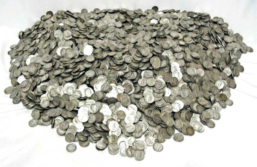 1000 Mercury Dimes - $ 100 Face Value 90% Silver: A lot of 1000 pcs. $ 100 face value 90% silver mercury dimes.