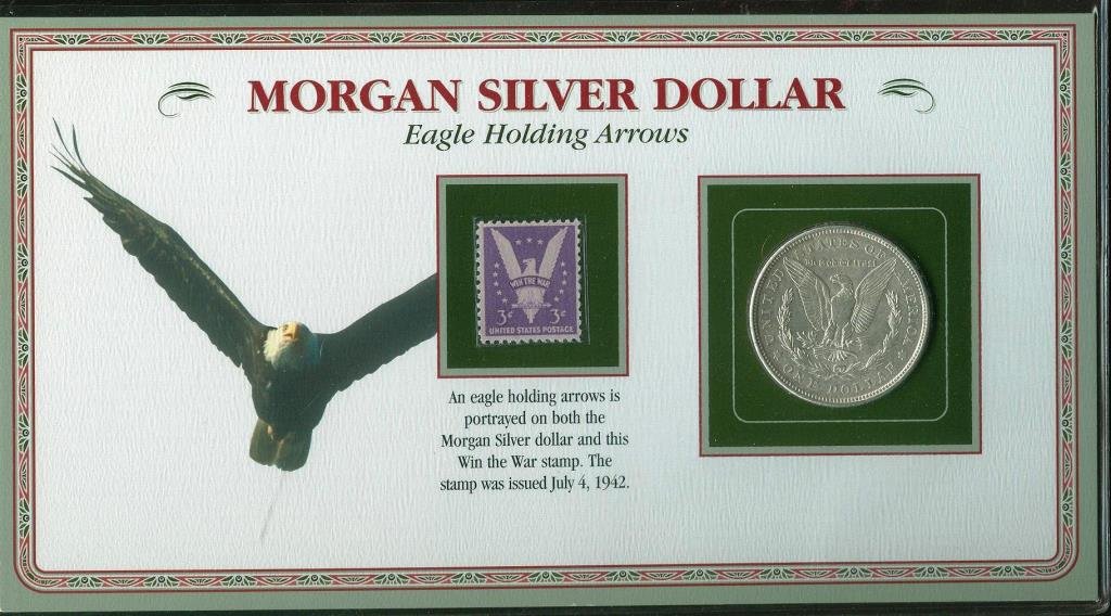 Morgan Silver Dollar 1921 w/ 1942 Stamp: The item has been shown in a high resolution scan, unenhanced so you can make a educated appraisal for yourself. You as the bidder are responsibe for all value and grades.