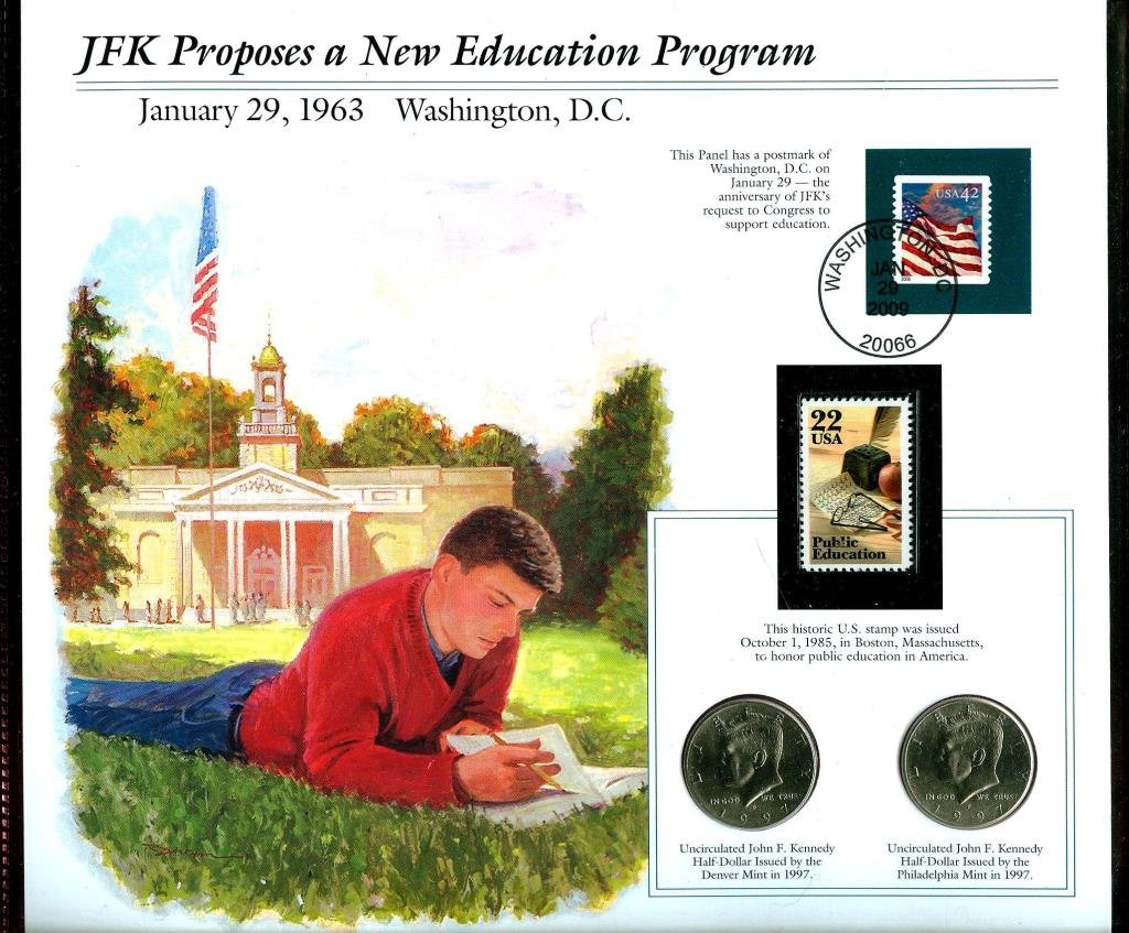 JFK BU Halves 1997 p&d - w/stamps On Folio Card: The item has been shown in a high resolution scan, unenhanced so you can make a educated appraisal for yourself. You as the bidder are responsibe for all value and grades.