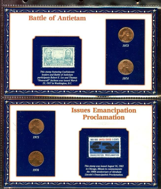 Lincoln Head Cents w/ Civil War Stamps: The item has been shown in a high resolution scan, unenhanced so you can make a educated appraisal for yourself. You as the bidder are responsibe for all value and grades.