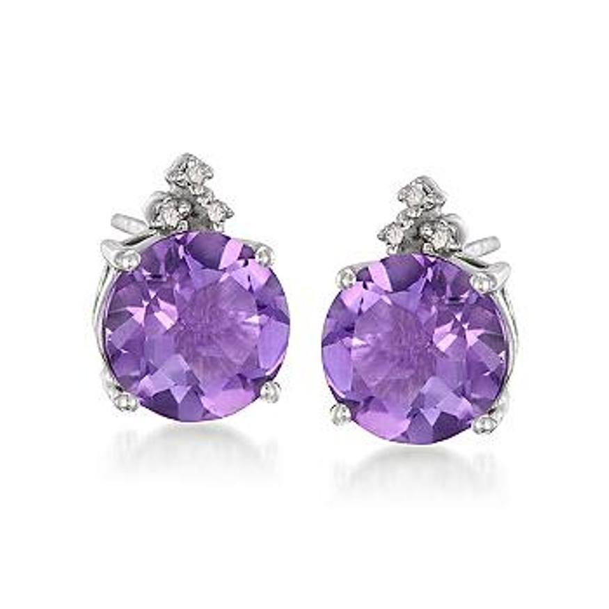3.60 ct. t.w. Purple Amethyst and .10 ct. t.w. Diamond: 3.60 ct. t.w. Purple Amethyst and .10 ct. t.w. Diamond Earrings in Sterling Silver 7756240 Metal: Sterling Silver Finish: Polished Backing: Post/Clutch Stones per Earring: 4 Stone 1: Amethyst (Color: