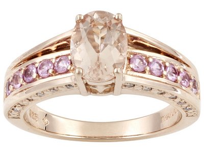 Pink Morganite 1.25ct .50ctw Pink Sapphire .09ctw Pink: Pink Morganite 1.25ct .50ctw Pink Sapphire .09ctw Pink Diamond 18k Rg Ovr Sterling Ring Pink Morganite 1.25ct Oval With .50ctw Round Pink Sapphire And .09ctw Round Pink Diamond Accent 18k Rose Gold Ov