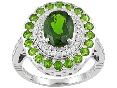 2.20ct, Chrome Diopside & White Topaz 1.01ctw Sterling: 2.20ct, Chrome Diopside & White Topaz 1.01ctw Sterling Silver Ring VEH011