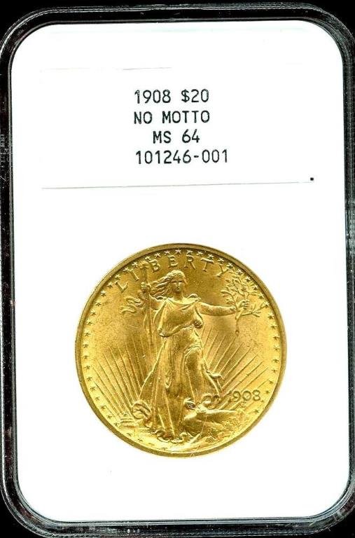1908 MS 64 $ 20 Saint Gauden's NGC: Item is the exact item in the scan. Bidder is responsible for all bids and any bid is binding contract. All sales final and all other terms apply to each lot in the sale.
