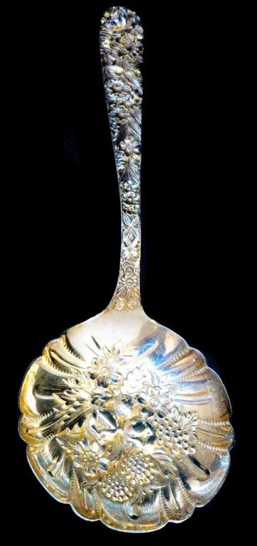 S. Kirk & Sons Sterling Rose Pattern Floral Spoon: Item is 6.5 ". 2.1 OZ.. Item is the exact item in the photo. Please bid accordingly and at your discretion of value and grade.