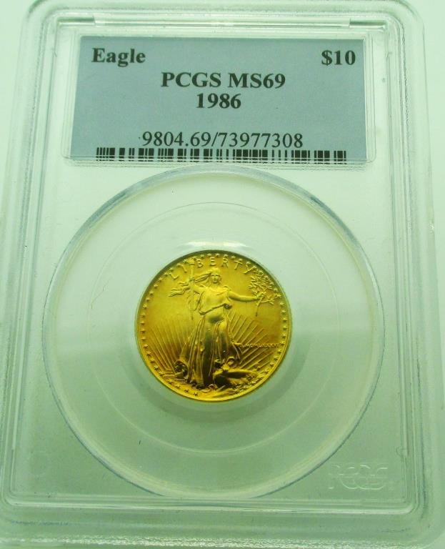 1986 MS 69 $ 10 Gold Eagle PCGS: Item is as decribed in title. All bids are final and a contract