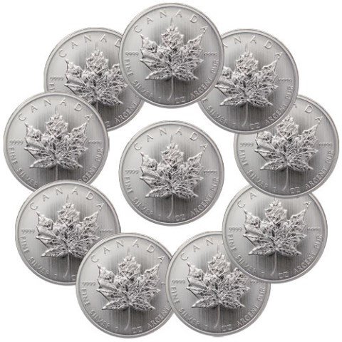 Lot of (10) 1 oz Silver Canadian Maple Leaf's (1 of 1)