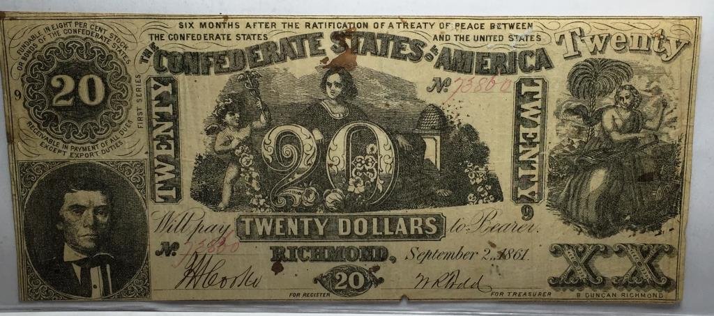 1861 Confederate State $ 20 Note (1 of 3)