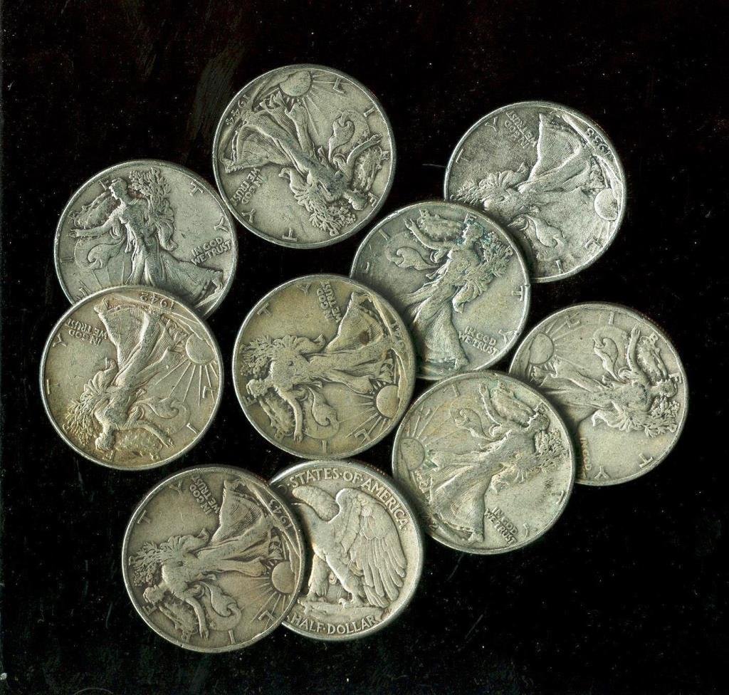 Lot of 10 Walking Liberty Half Dollars (1 of 1)