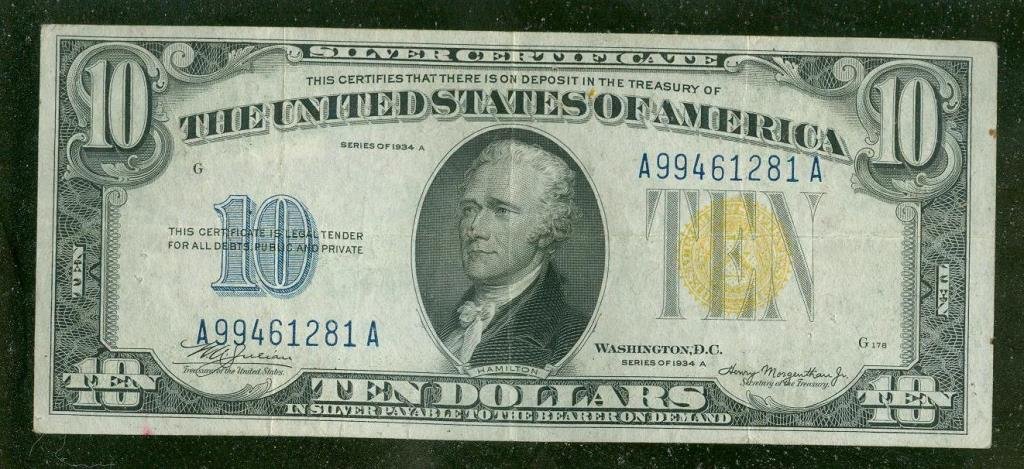 1934 A YELLOW SEAL Silver Certificate So. Africa (1 of 2)