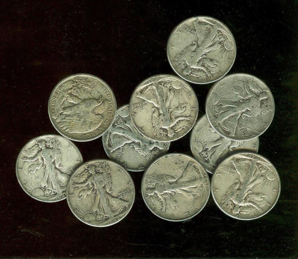 (10) 90% Silver Walking Liberty Halves (1 of 1)