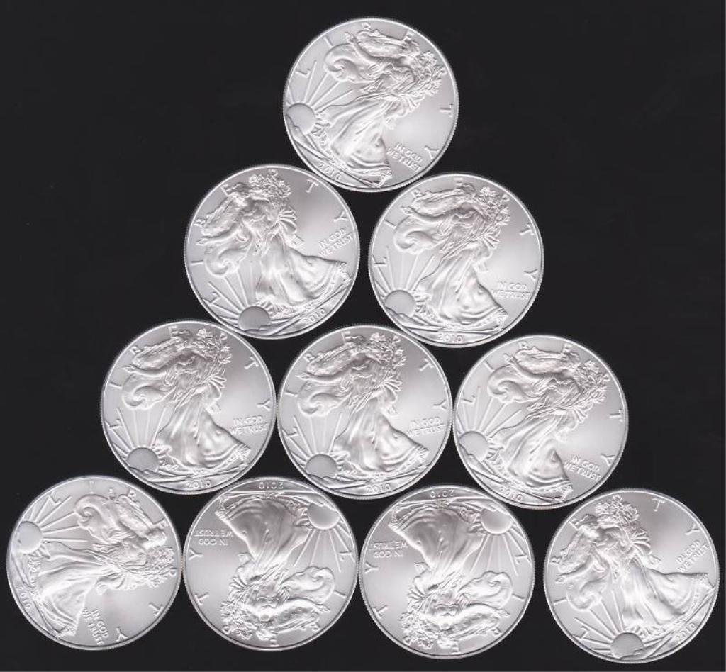 Lot of 10 Silver Eagles- Bullion (1 of 1)