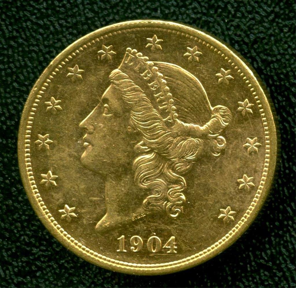 1904 P $ 20 Liberty Gold Double Eagle Coin (1 of 2)