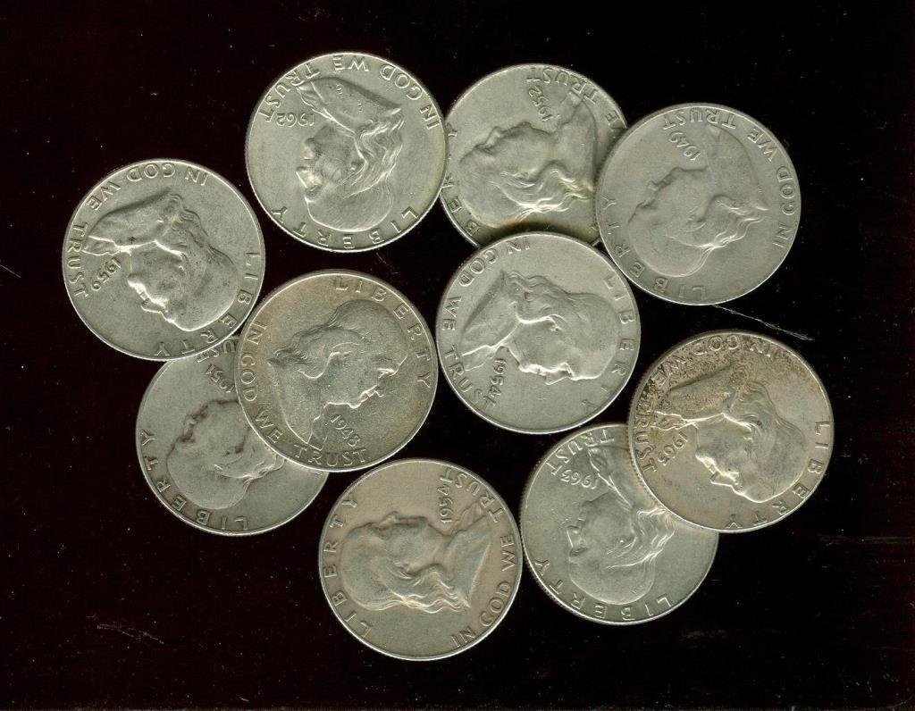 Lot of 10 Franklin Half oOllars 90% Silver (1 of 1)