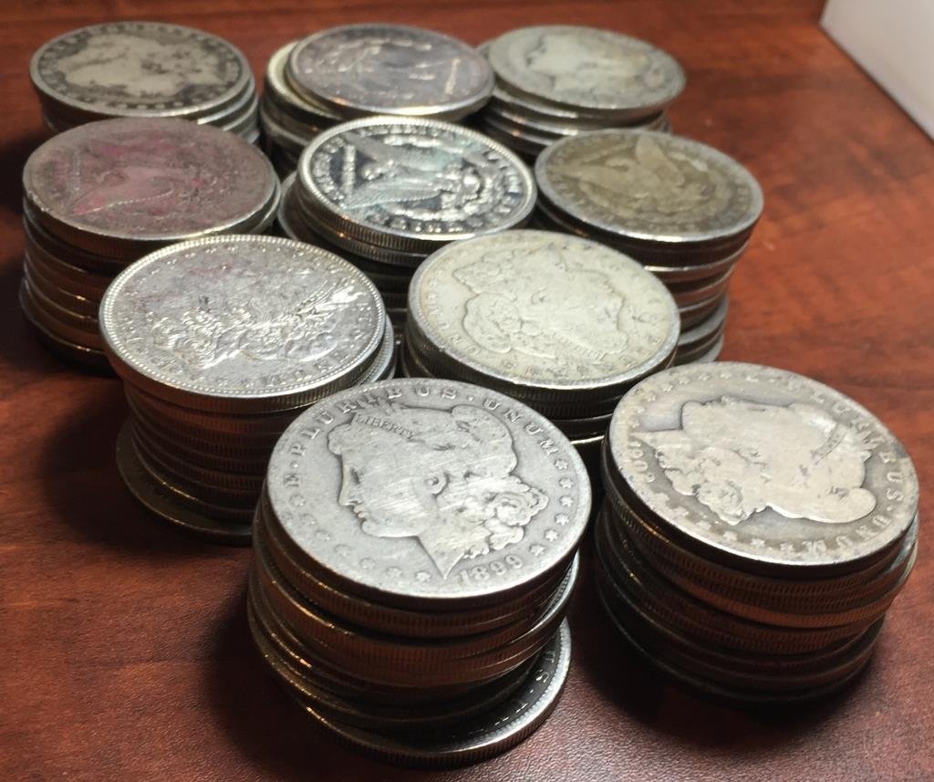 Lot of (100) Assorted Date Morgan Silver Dollars (1 of 1)