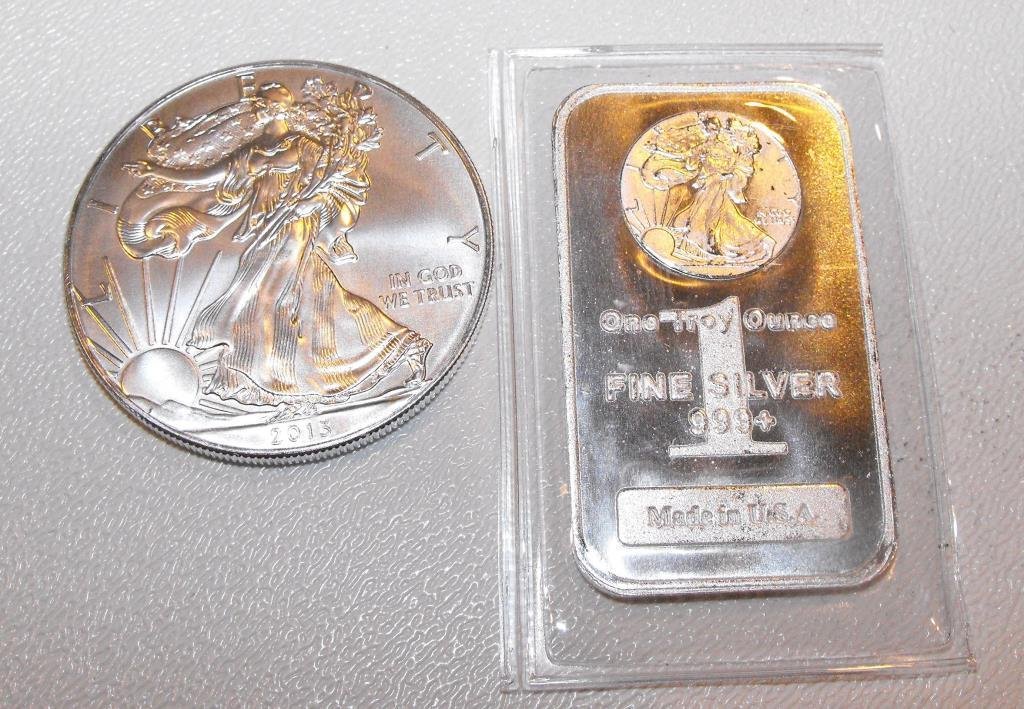 1 oz Silver Eagle & Walking Liberty Bar (1 of 1)