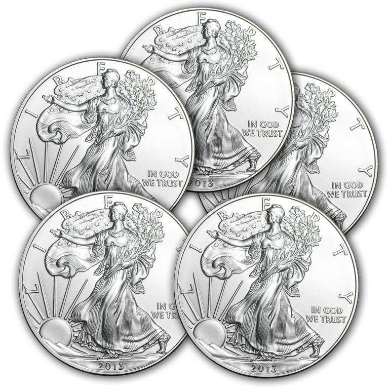 Lot of (5) Random Date Silver Eagles (1 of 1)