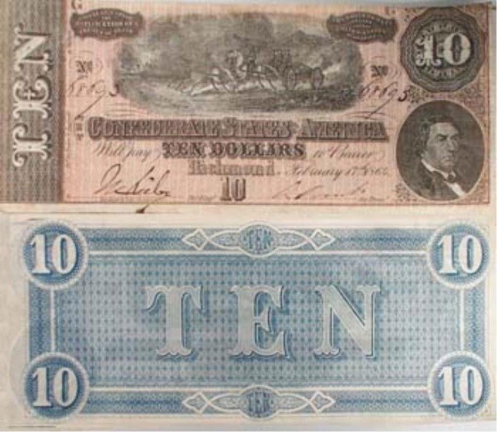 1864 XF/AU Grade $10 Confederate Note - J. Davis (1 of 1)