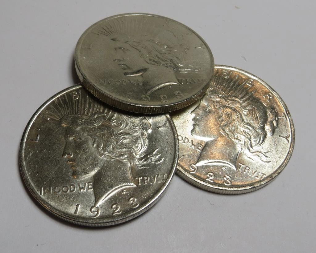 (3) 1923 BU Peace Silver Dollars (1 of 1)