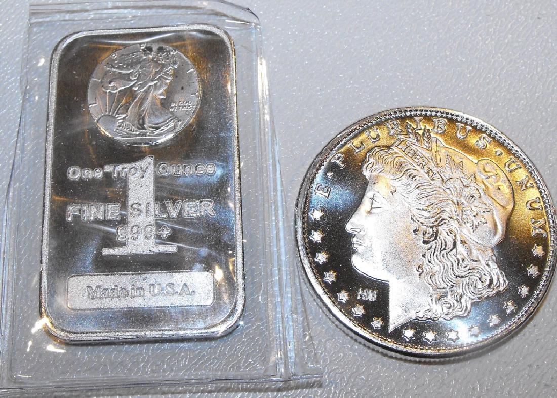 1 oz Silver Morgan Round and Walking Liberty Bar (1 of 1)