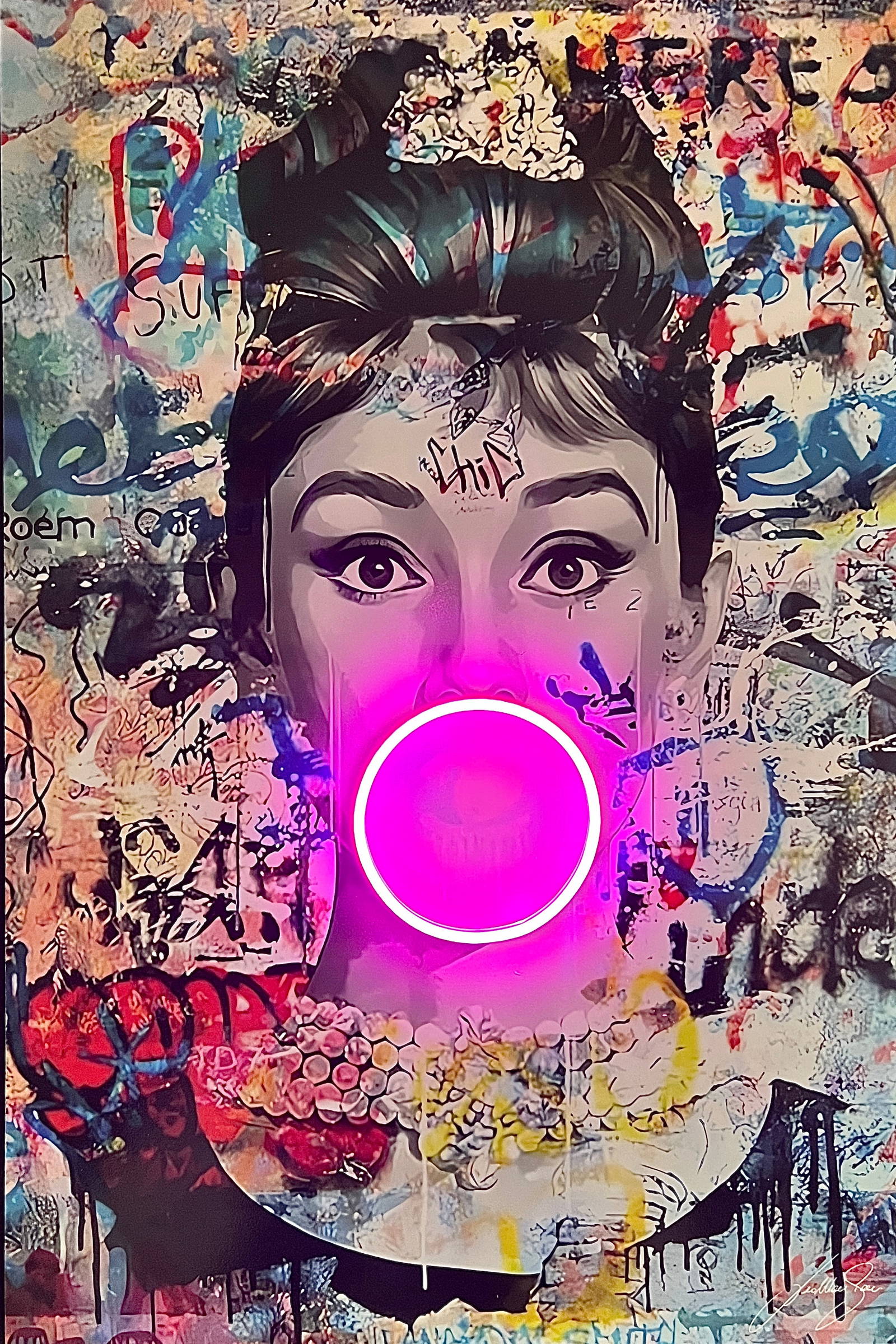 Audrey Hepburn Bubble V.1 Purple Led Wall Art Auction
