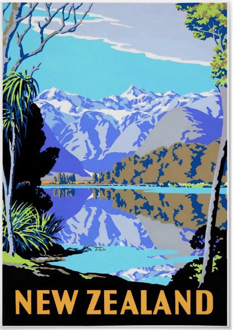 New Zealand Travel Poster: New Zealand Travel Poster, Measures 33.00 X 24.00 Inches, Linen backed. Unknown printing date.
