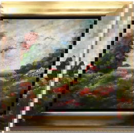 Emanuel Mattini "Halcyon Fields II" Signed #2/95 Hand Painted Frame 35" x 35"