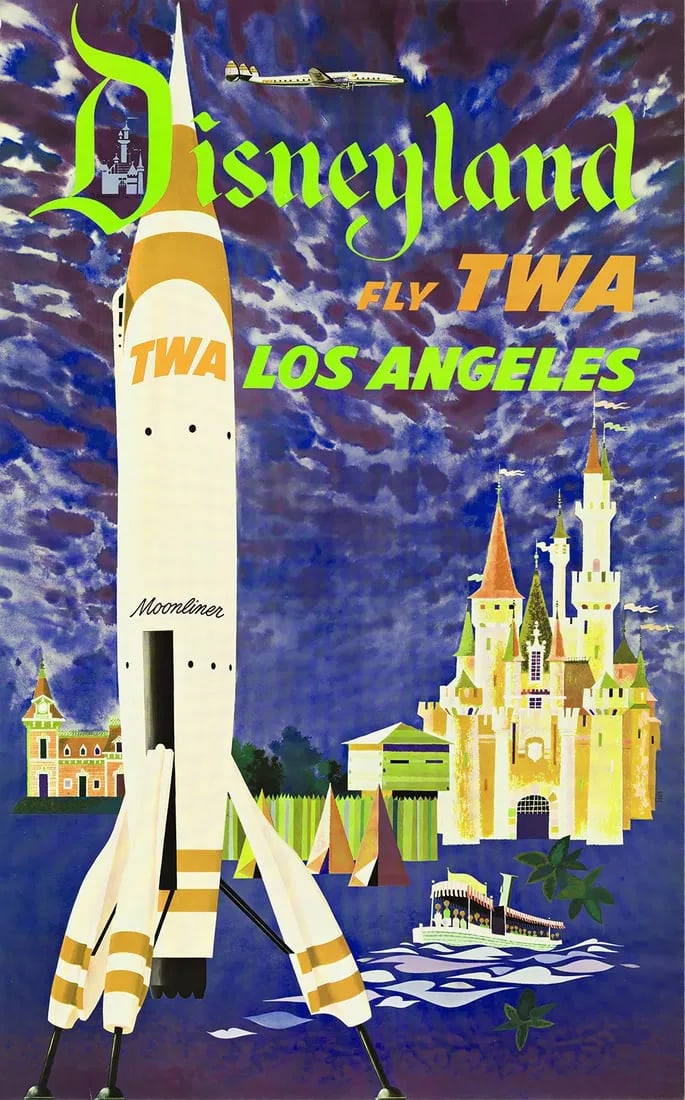 WALT DISNEY Disneyland "FLY TWA, LOS ANGELES, 1950's" Poster (1 of 1)