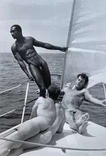 Tom Bianchi "Sailboat, Male Nude" Print: Tom Bianchi "Sailboat, Male Nude" Print, Mounted, Measures 8.6x5.9 inches