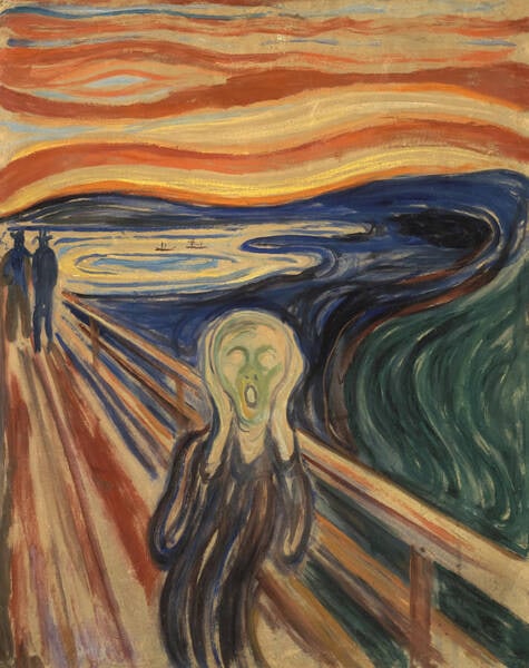 "The Scream by Edvard Munch" Poster: "The Scream by Edvard Munch" Poster - Measures 24.00 X 36.00 Inches, Unknown print date, Linen Backed